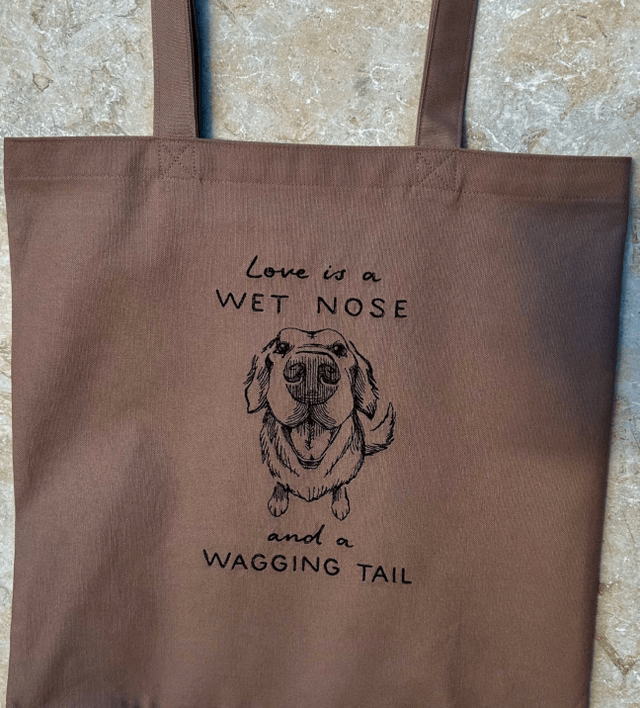Bag, Tote - taupe with and black embroidery