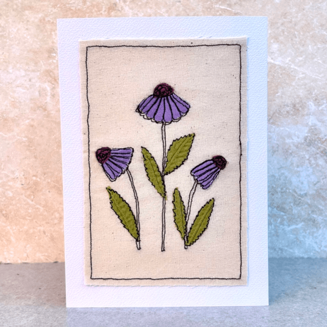 Free Motion Embroidery- Rudbeckia flower display card