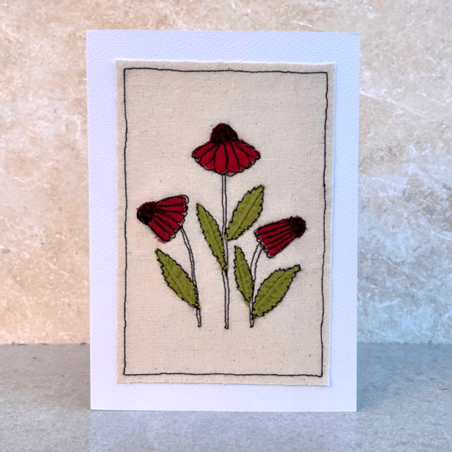 Free Motion Embroidery- Rudbeckia flower display card