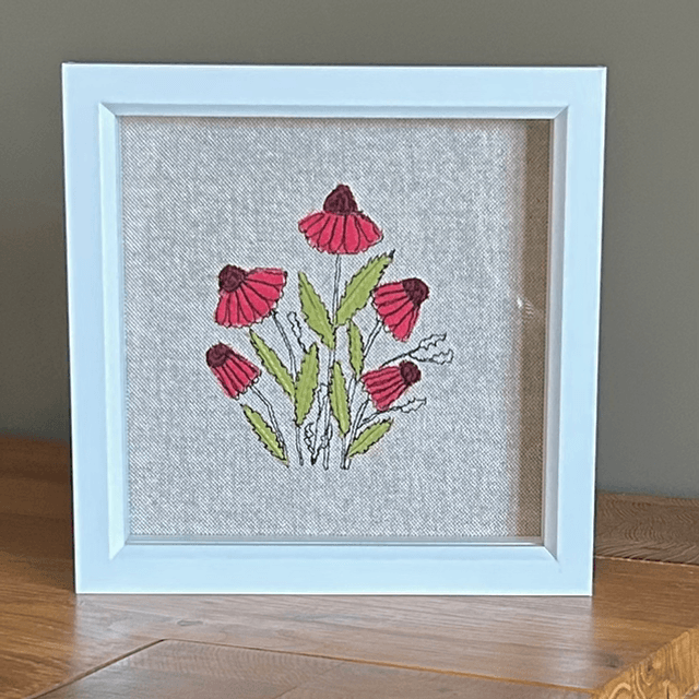 Free Motion Embroidery wall mounted Rudbeckia flower - crimson