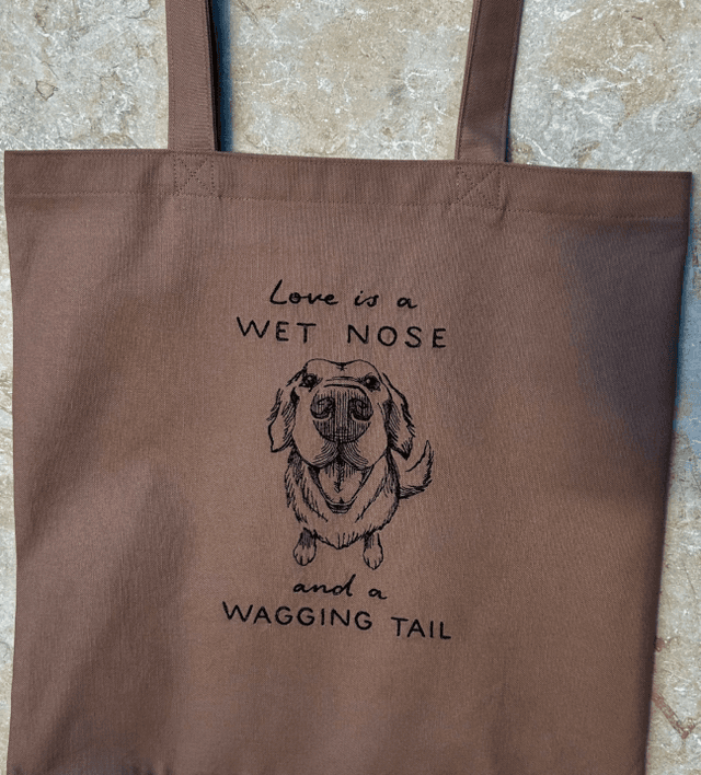 Bag, Tote - taupe with and black embroidery