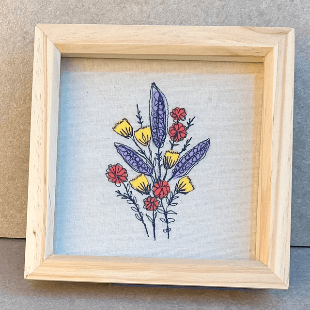 Free motion embroidery picture - WITHOUT frame (lilac, yellow and orange)